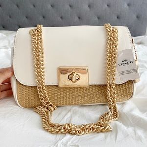New Coach leather and straw summer cross body bag
